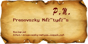 Presovszky Mátyás névjegykártya